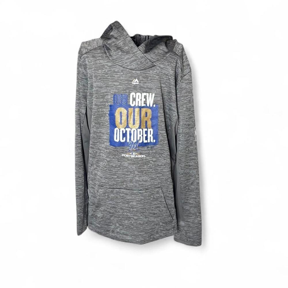 Majestic Milwaukee Brewers Hoodie Postseason Our Crew Our October Mens XL Grey⁠